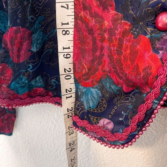 Vintage 80s Floral Print Beaded Trim Blazer Size 12 - Picture 4 of 7